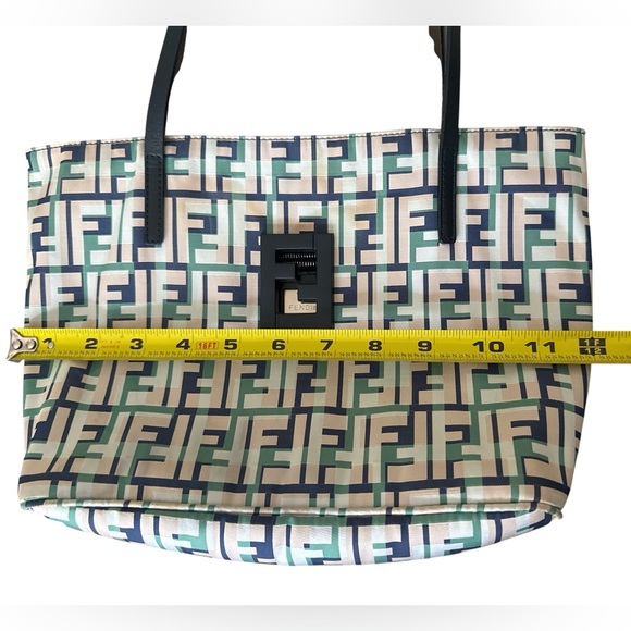 FENDI Authentic Zucca Multi-Color Canvas Tote Bag Navy Green Tan - Picture 13 of 13